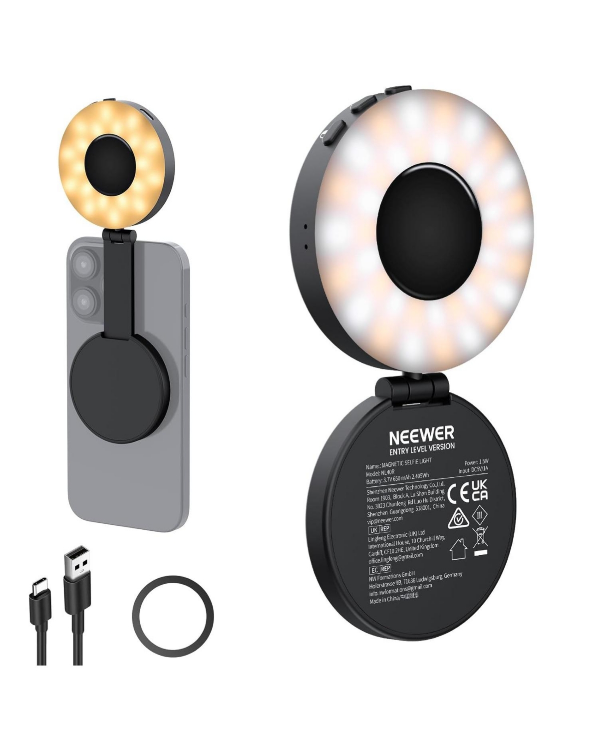 Lamicall Magnetic Rechargeable 4 Color Temperature Led Ring Light for MagSafe iPhone & Android