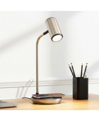 Ezra Satin Nickel 16.5 Inch LED Table Lamp with Wireless Charging Pad and Color-Temperature-Changing Light