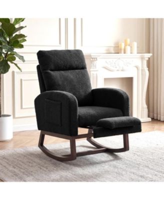 High Back Upholstered Nursery Glider Rocking Chair with Footrest & Side Pocket, Comfortable Lounge Chair for Baby Room, Bedroom, or Living Room