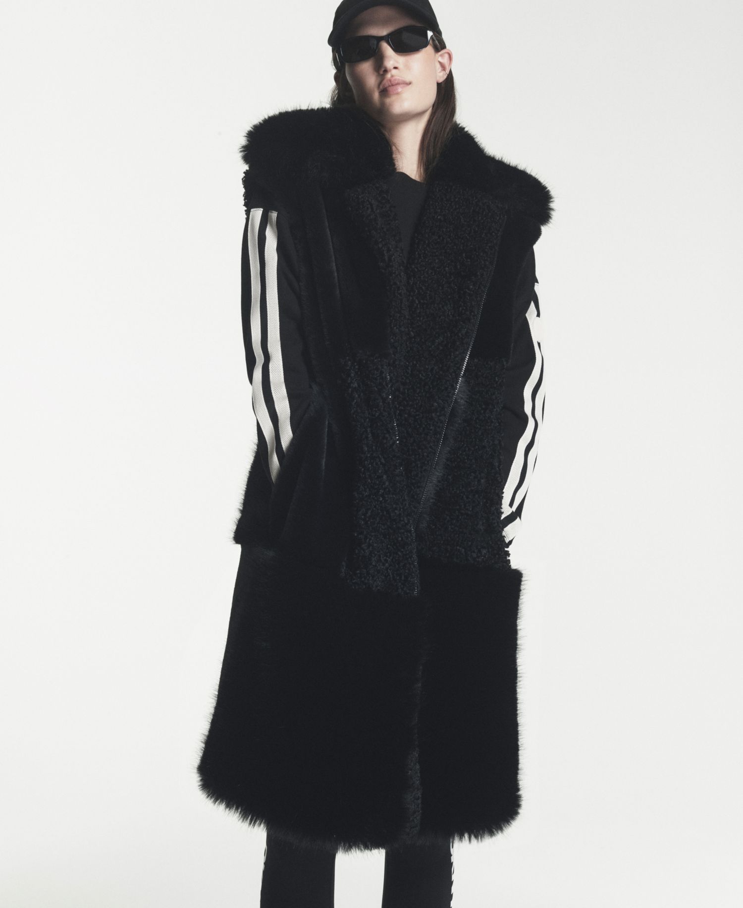 Women's Patch-Mix Mid-Length Collared Faux Fur Vest