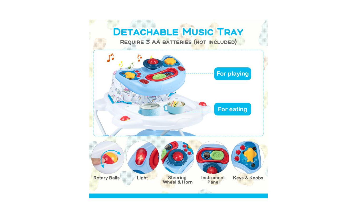 Foldable 6 in 1 Baby Walker with Adjustable Height for Infant Mobility and Play