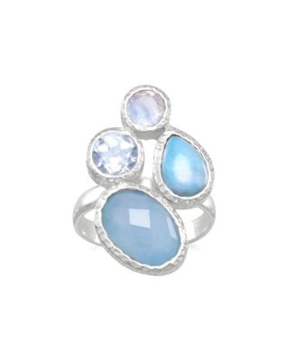 925 Sterling Chalcedony, Larimar, Topaz and Moonstone Cluster Ring Sizes 6-9