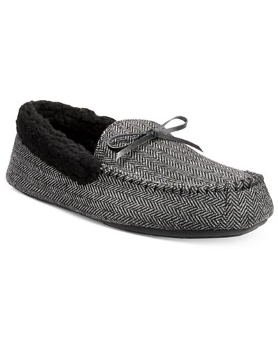 Club Room Men's Herringbone Bomber Moccasin Slippers, Only at Macy's
