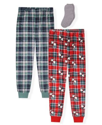 Boys' 6-14 Holiday Plaid Jogger Pajama Pants and Socks, 3-Piece Set