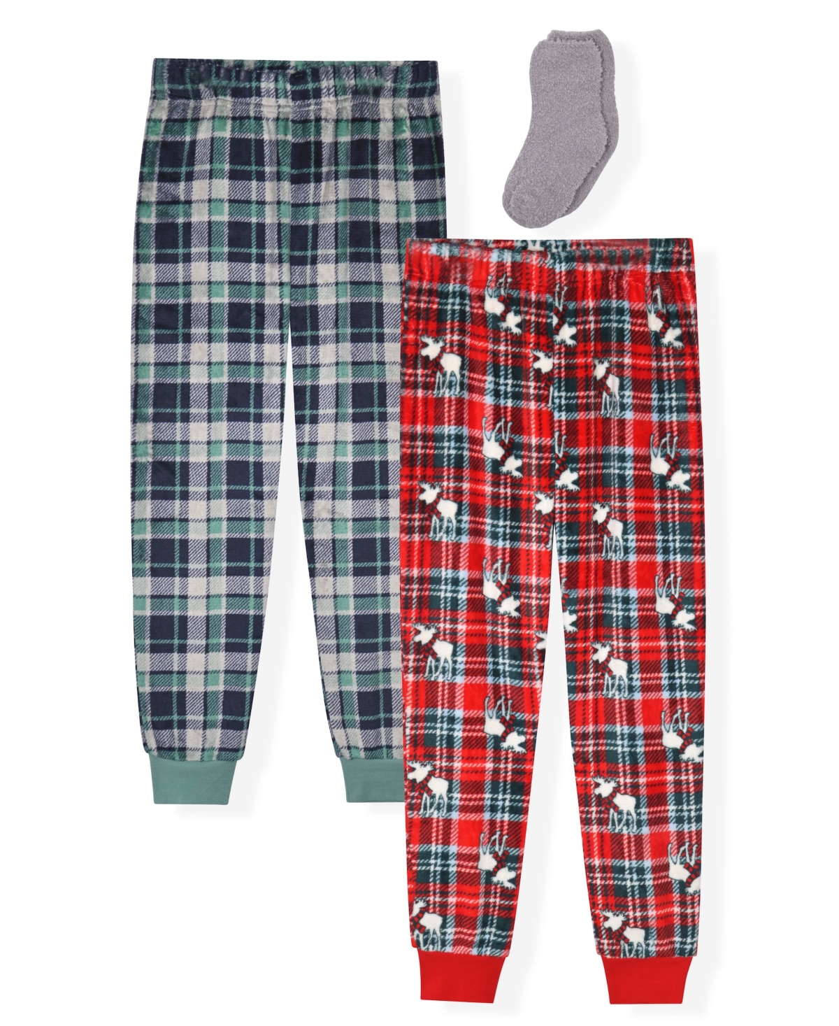 Max & Olivia Boys' 6-14 Holiday Plaid Jogger Pajama Pants and Socks, 3-Piece Set