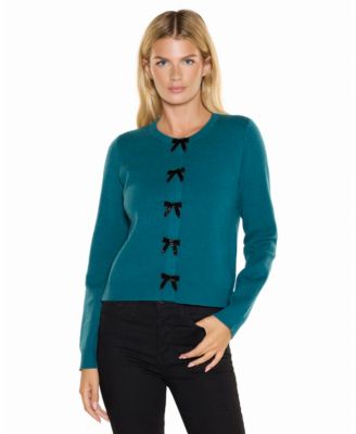 Women's Snap-Front Bugle-Bead Bow Cardigan Sweater