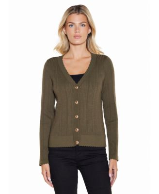 Women's Cable Knit Fitted V-Neck Button-Front Cardigan Sweater