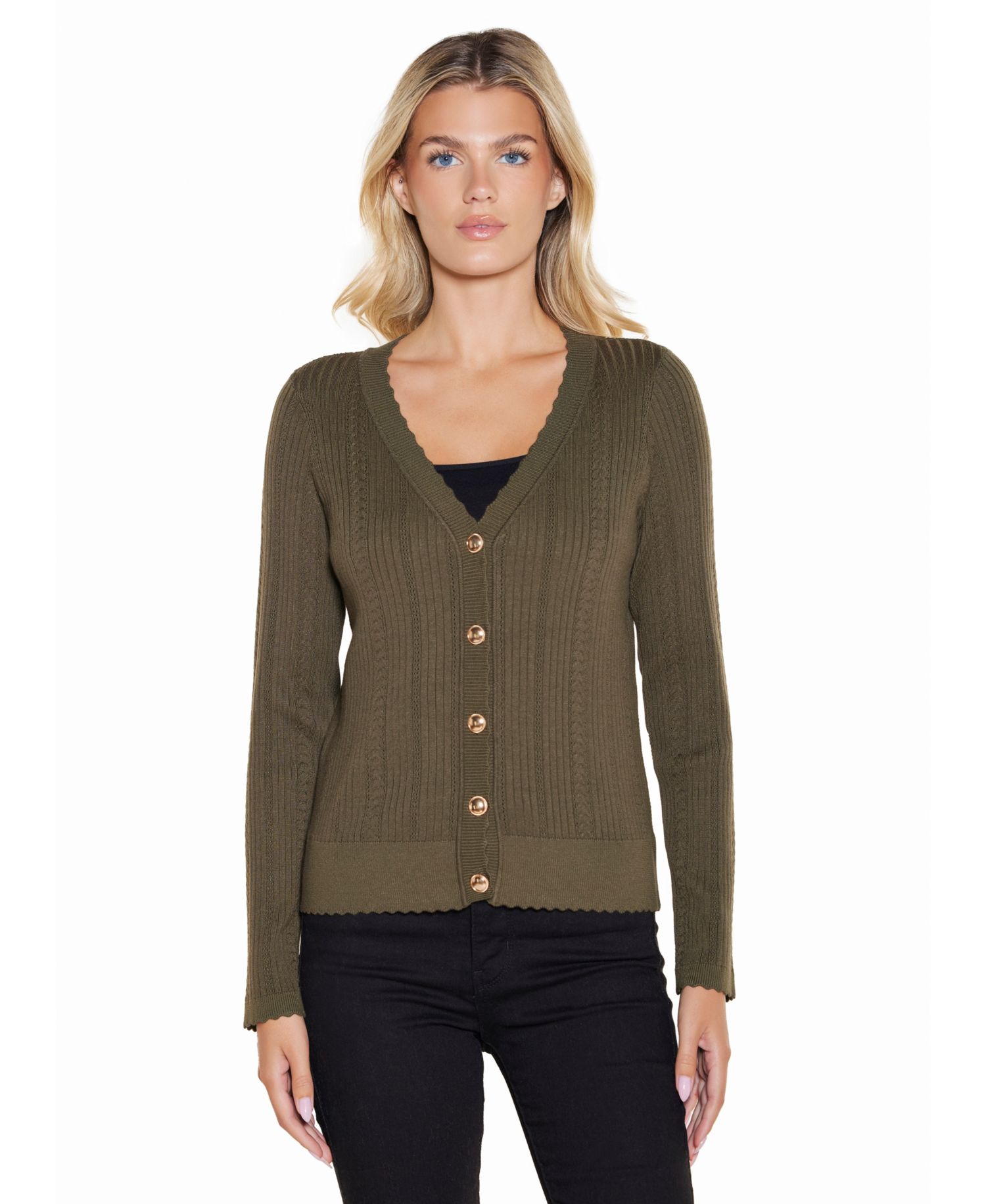 Women's Cable Knit Fitted V-Neck Button-Front Cardigan Sweater