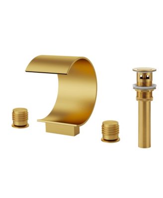 3-Hole Widespread Bathroom Sink Faucet Waterfall Spout Dual Knob Handles Faucet with Pop-Up Drain Brushed