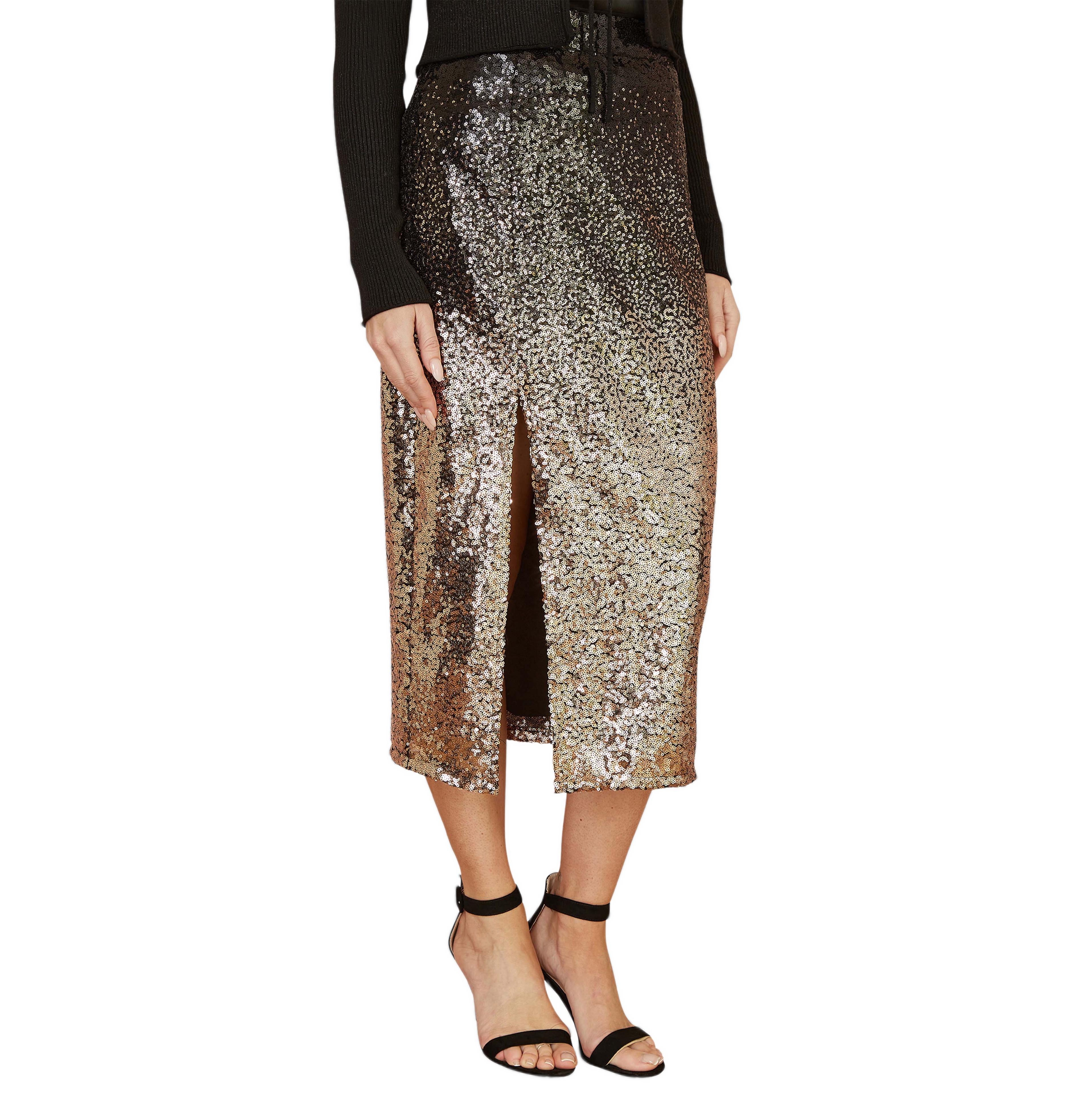 Yumi Women's Sequin High-Waisted Ombre Midi Skirt