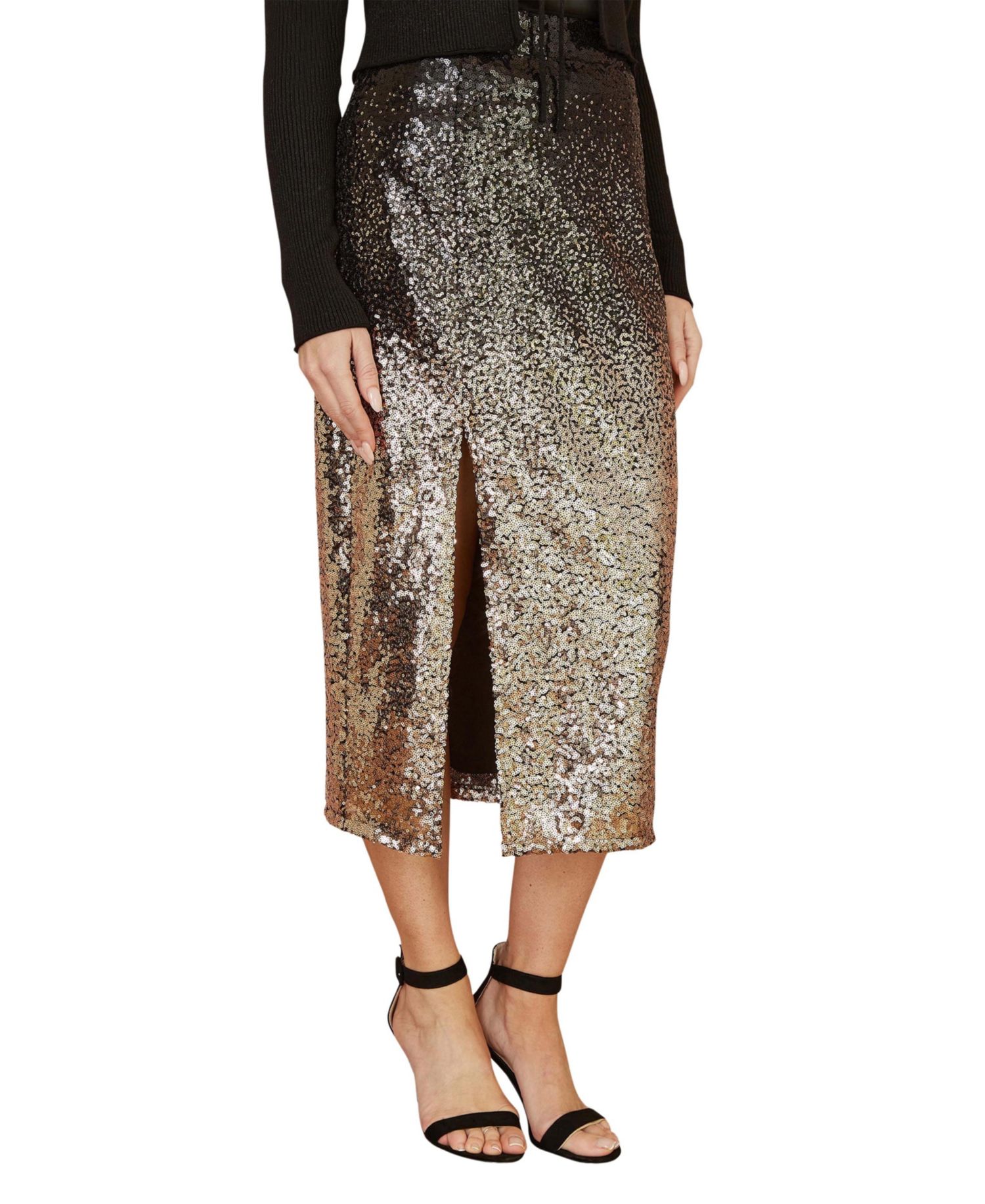 Women's Sequin High-Waisted Ombre Midi Skirt
