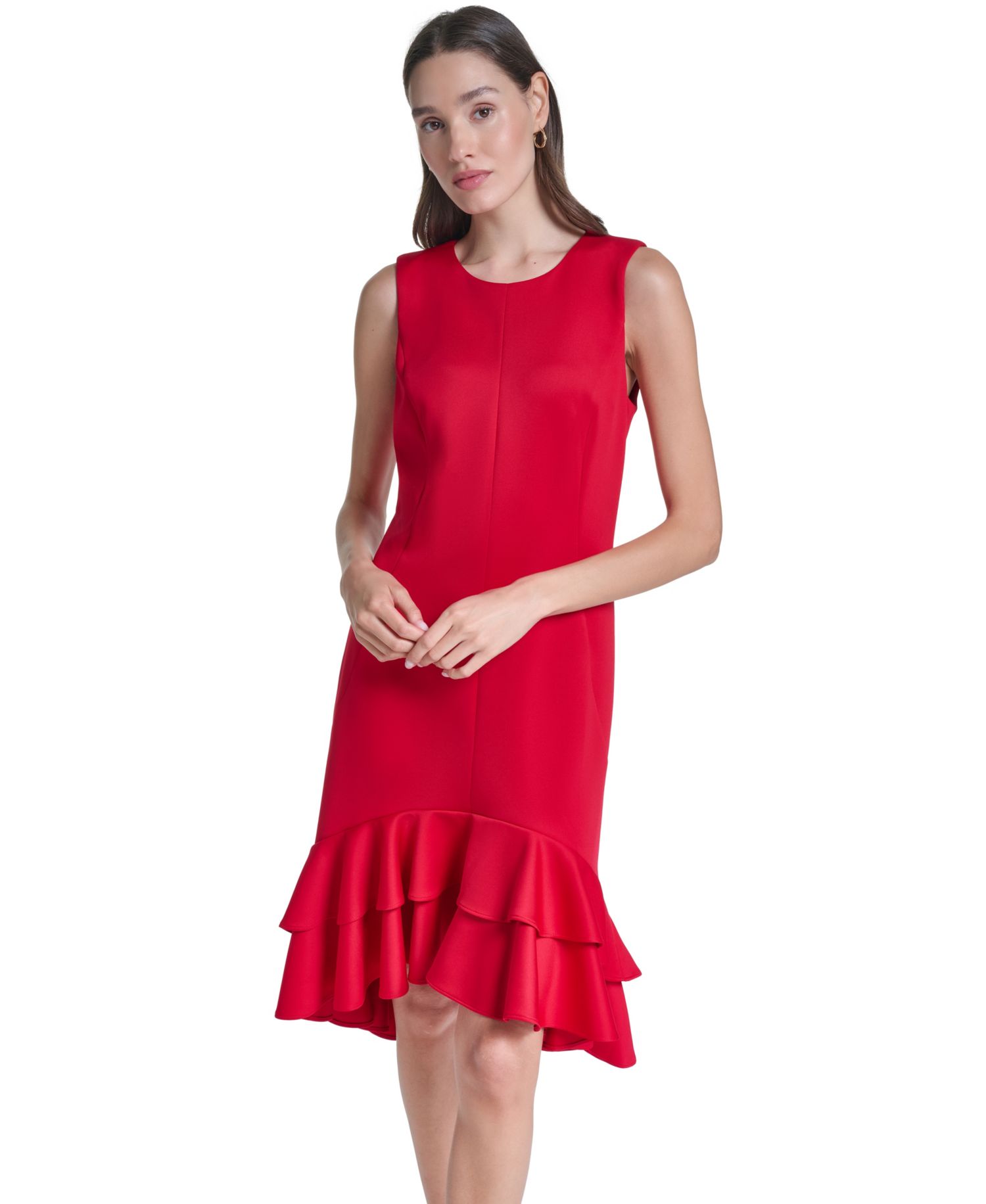 Women's Sleeveless Double-Ruffle Midi Dress