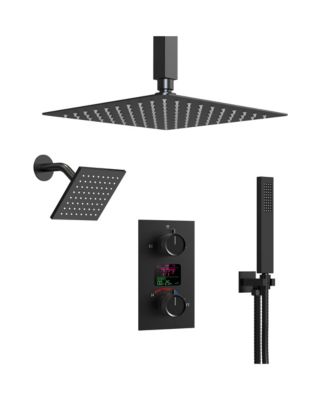 Digital Shower System with Pressure Balanced Valve, 12" Ceiling Mount Rainfall Dual Shower Head and Handheld Shower