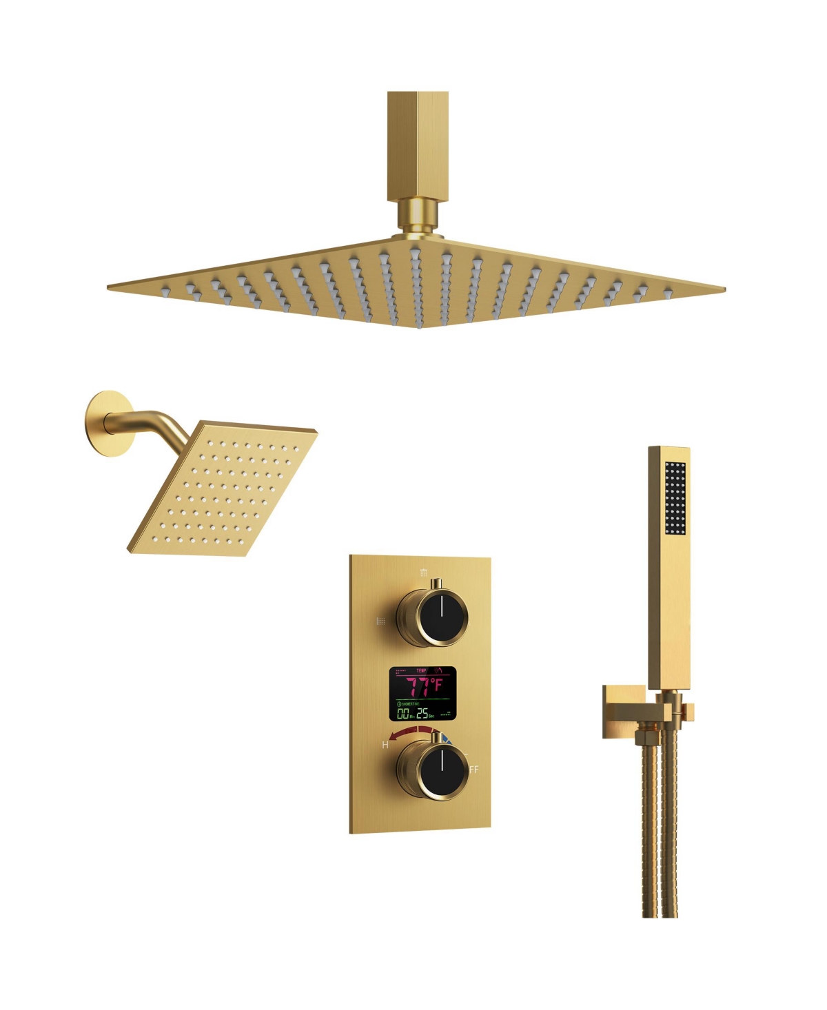 Everstein Digital Shower System with Pressure Balanced Valve, 12" Ceiling Mount Rainfall Dual Head and Handheld
