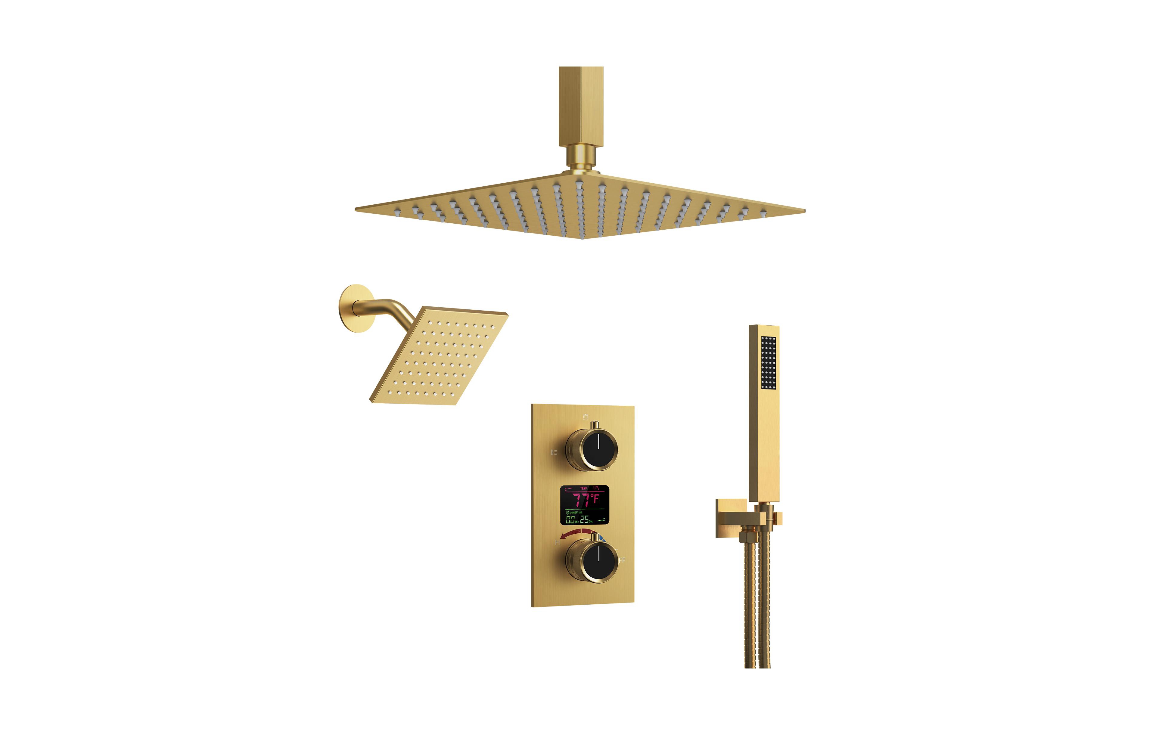 Everstein Digital Shower System with Pressure Balanced Valve, 12" Ceiling Mount Rainfall Dual Head and Handheld