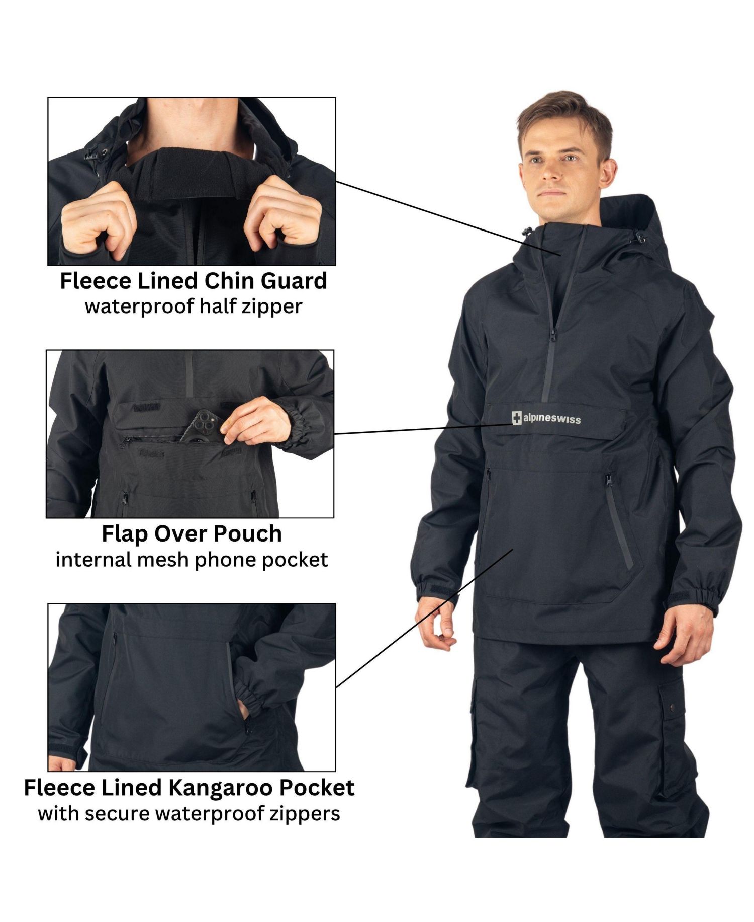 Men's Men Anorak Snowboard Jacket Waterproof Windproof Winter Sport Shell