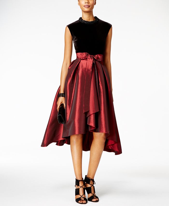 SL Fashions Velvet Taffeta Fit & Flare Dress - Macy's