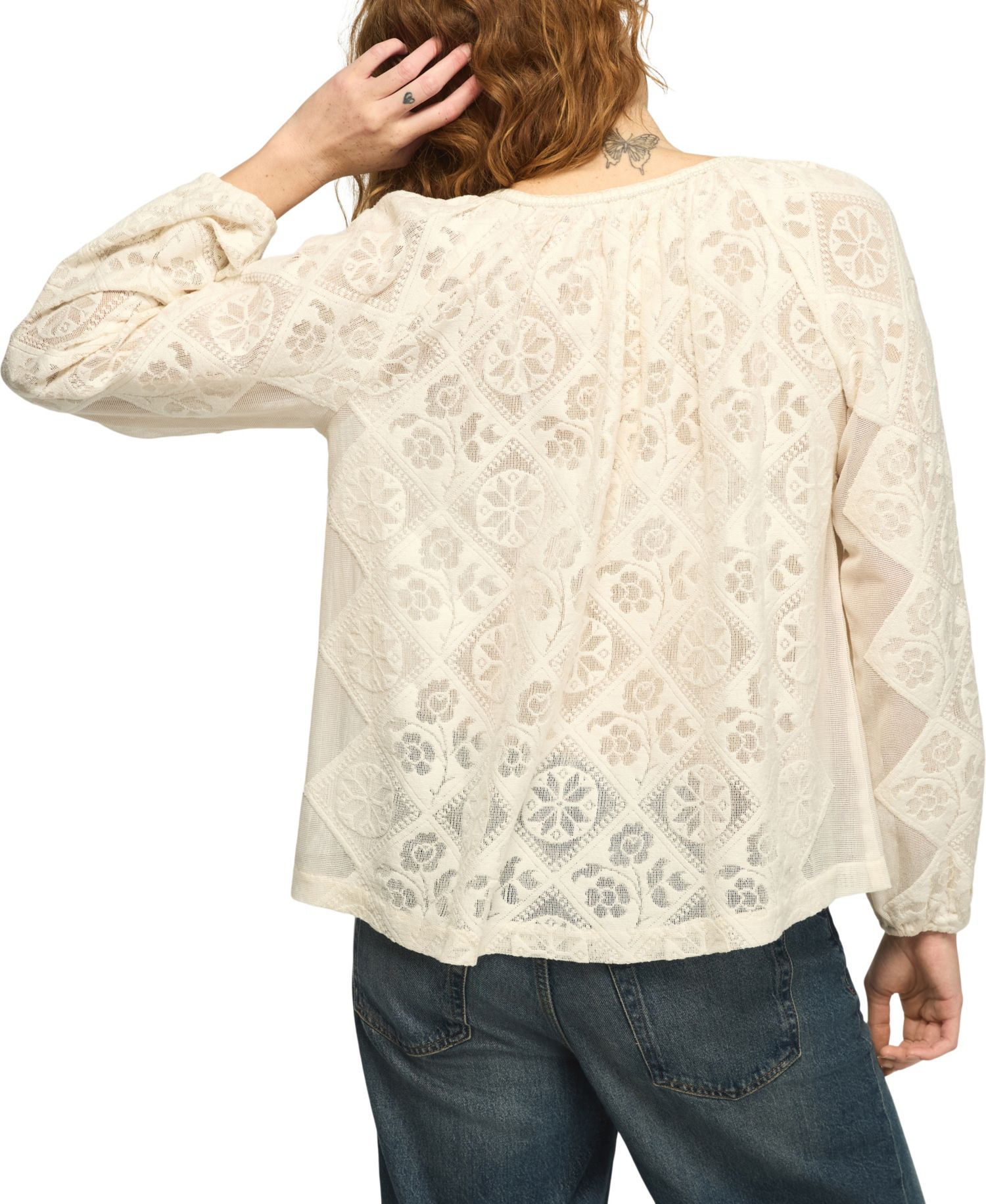Women's Long-Sleeve Lace Peasant Top