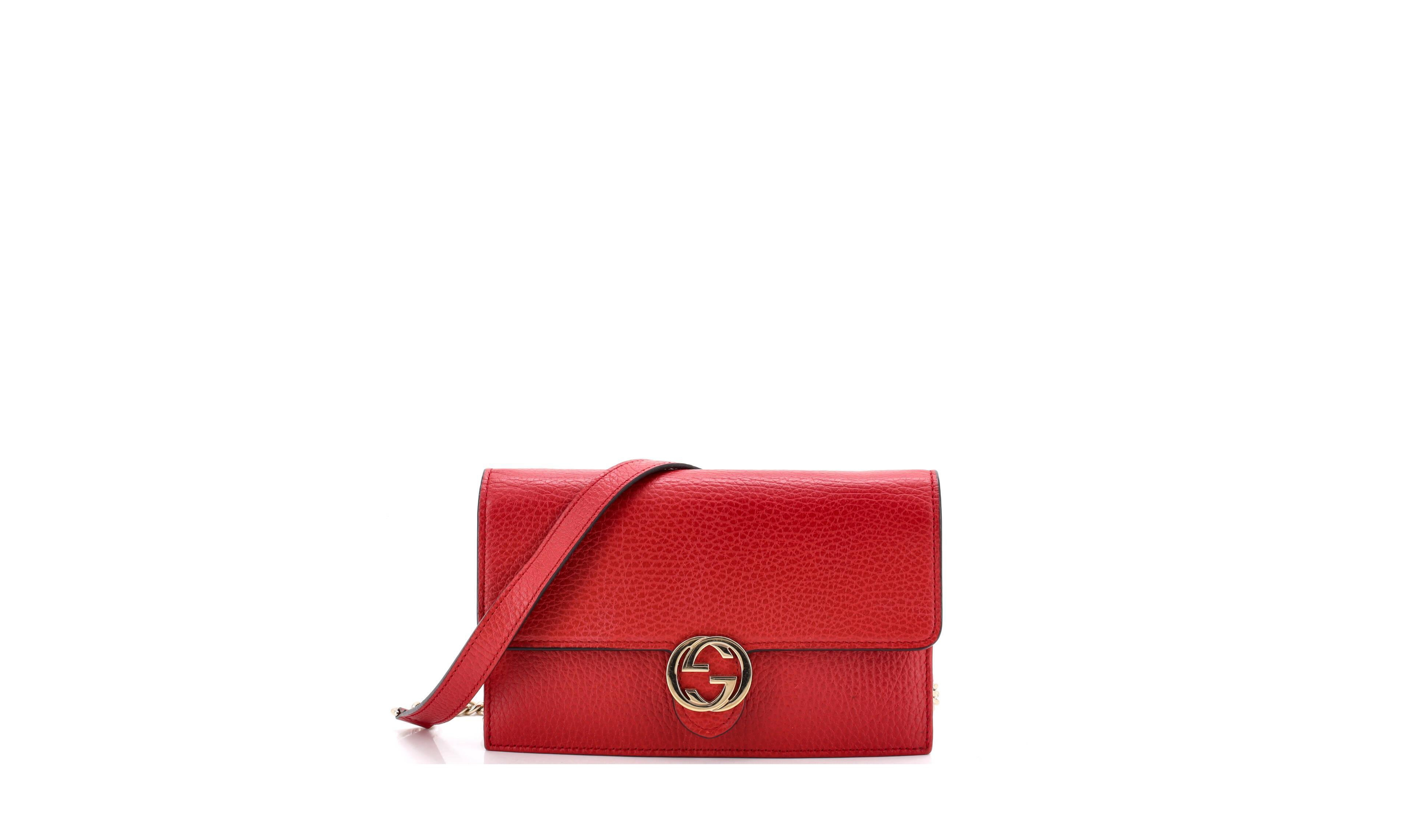 Pre-Owned Gucci Interlocking Leather Wallet on Chain Crossbody