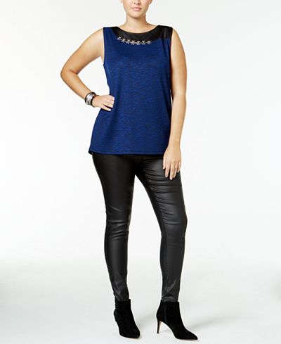 MBLM by Tess Holliday Trendy Plus Size Faux-Leather-Trim Top & Pants