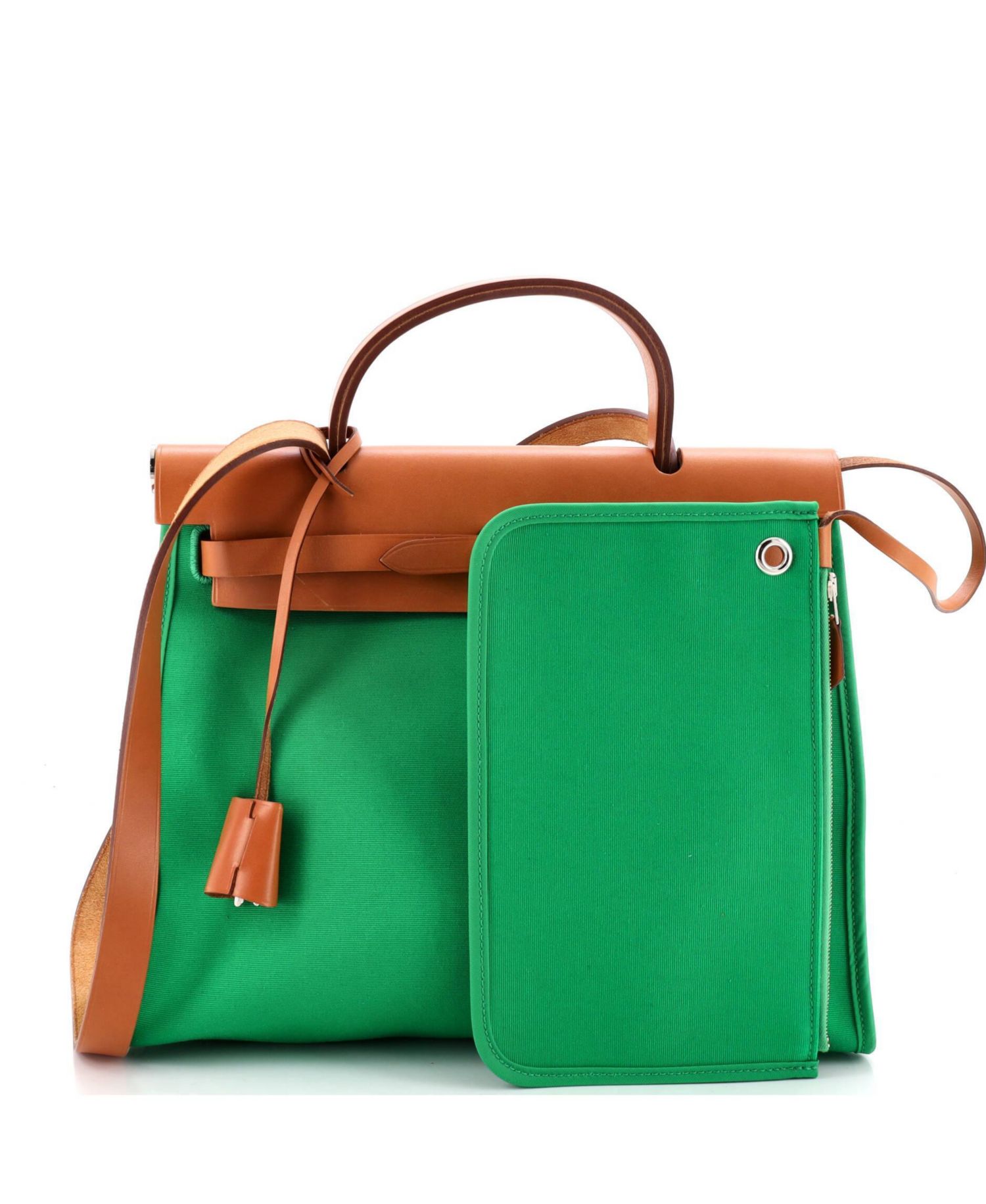 Pre-Owned Herm&eacute;s Herbag Zip Leather and Canvas Shoulder Bag