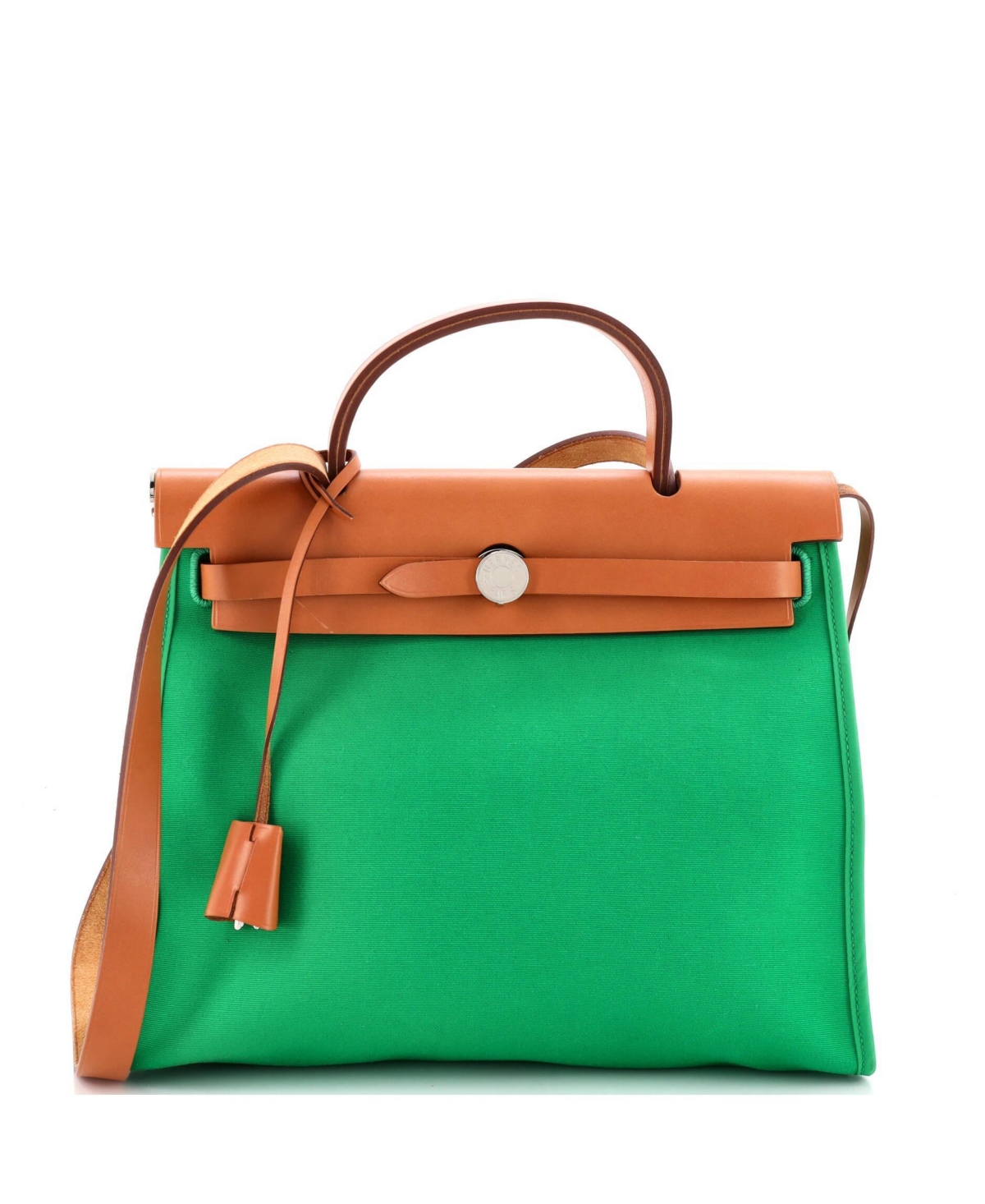 Pre-Owned Hermes Herbag Zip Leather and Canvas Shoulder Bag