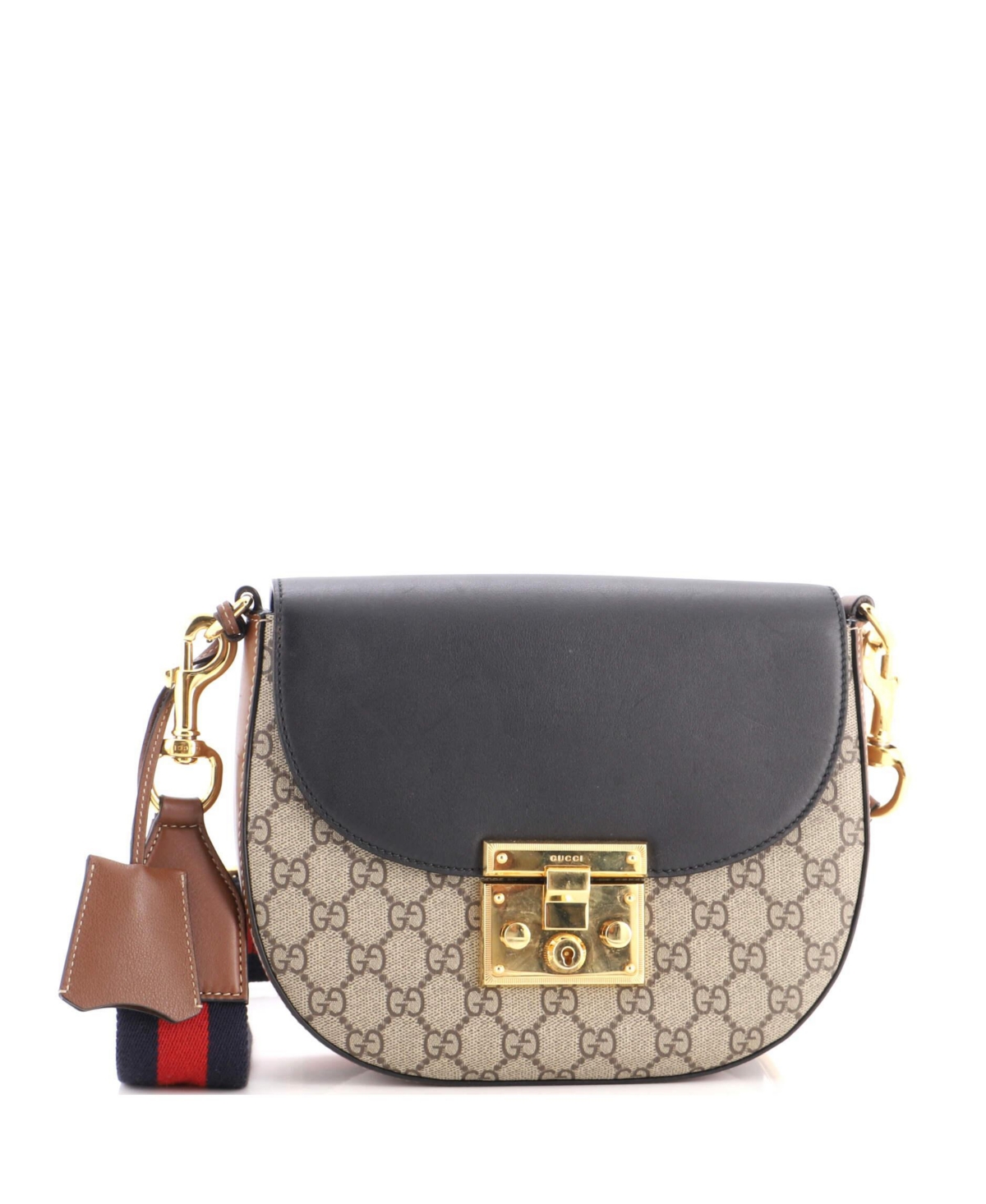 Pre-Owned Gucci Medium Padlock Saddle Shoulder Bag Gg Coated Canvas and Leather - Brown