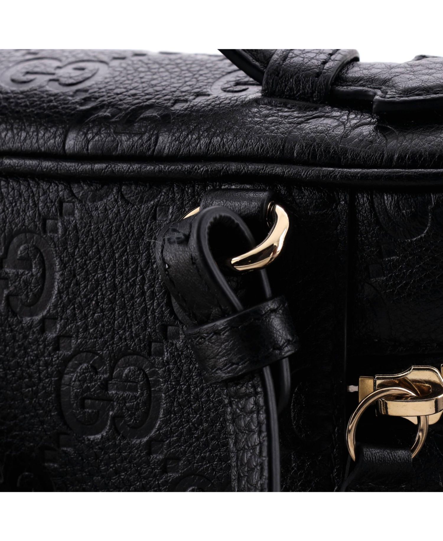 Small Emblem Top Handle Vanity Bag GG Embossed Leather