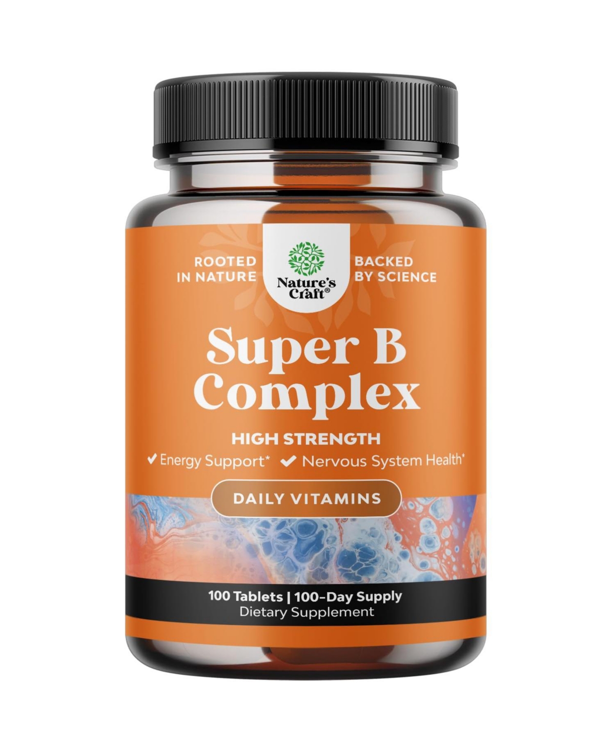 Nature's Craft Super Vitamin B Complex with Thiamin, Riboflavin, Niacin, B6, B12 and Folate, 100 Tablets