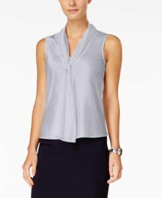 Nine West - Sleeveless Plaid Tie-Front Blouse