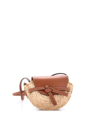 Mini Gate Leather Shoulder Leather with Raffia