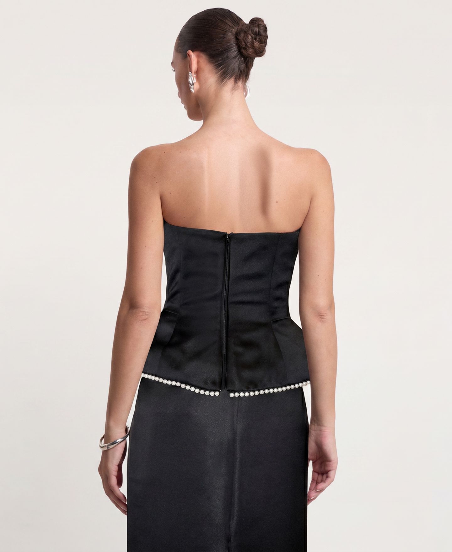 Корсет Peplum, без бретелей, атлас — 4th & Reckless, цвет: Чёрный — фото 5