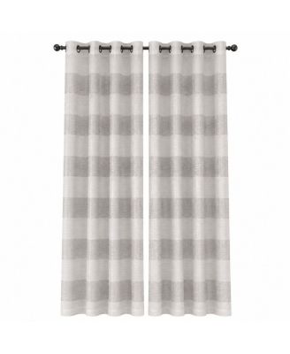 2 Piece Metallic Woven Cabana Striped Sheer Grommet Window Curtain Panels