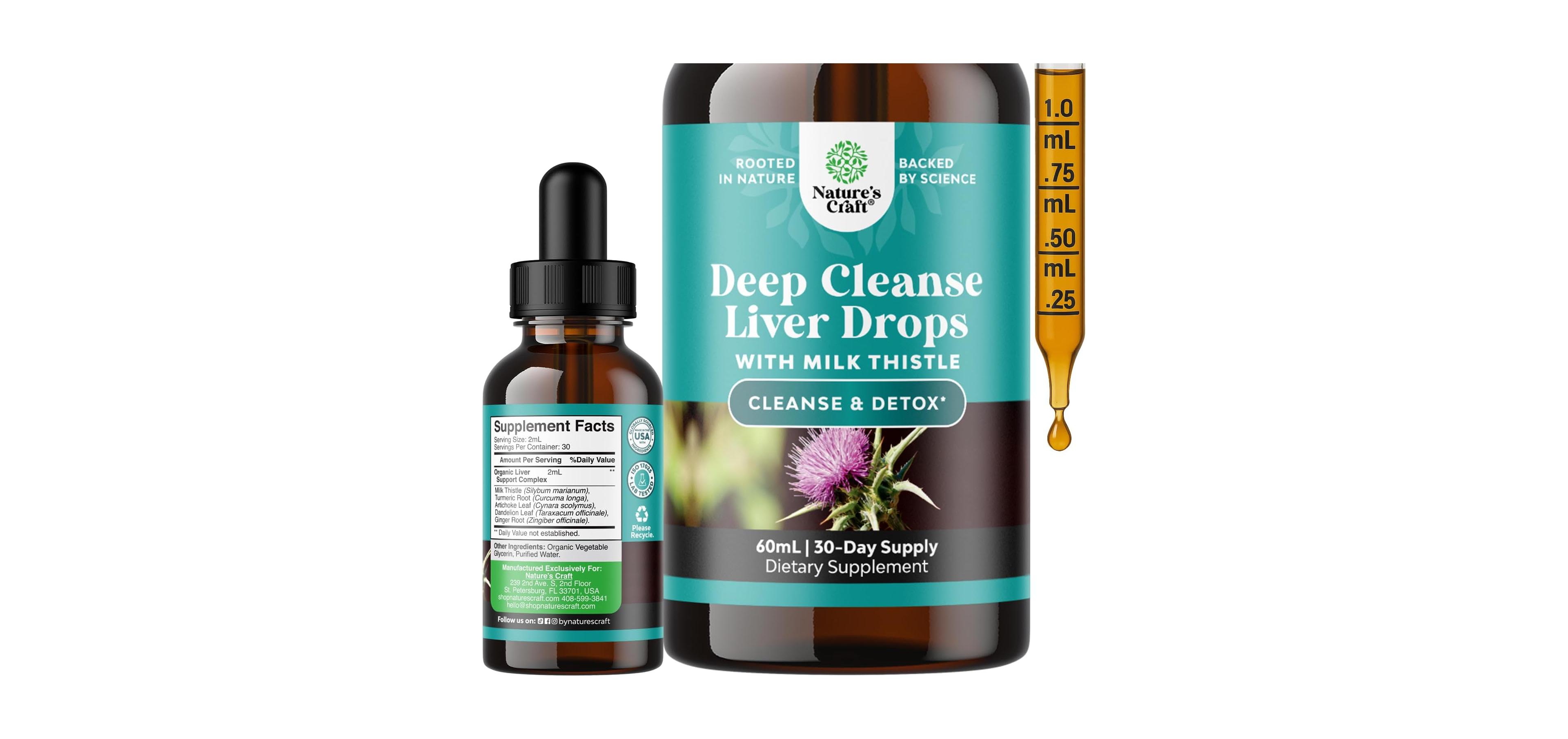 Nature's Craft Liver Support Liquid Drops with Milk Thistle, Artichoke, Dandelion, Ginger and Turmeric, 2 fl oz
