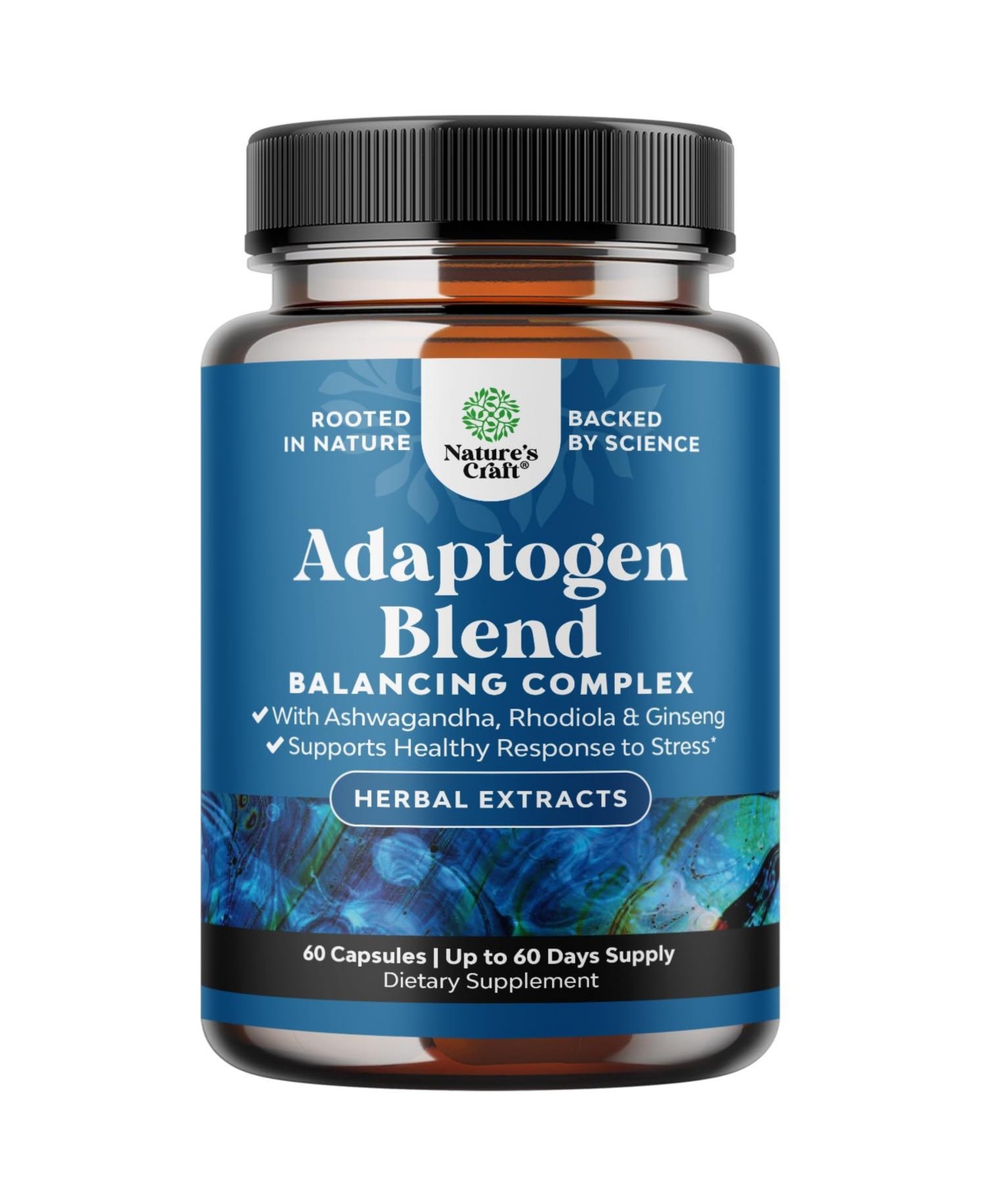 Nature's Craft Adaptogen Blend Capsules with Ashwagandha and Rhodiola, 9 Botanical Adaptogens, Herbal Supplement, 60 Count