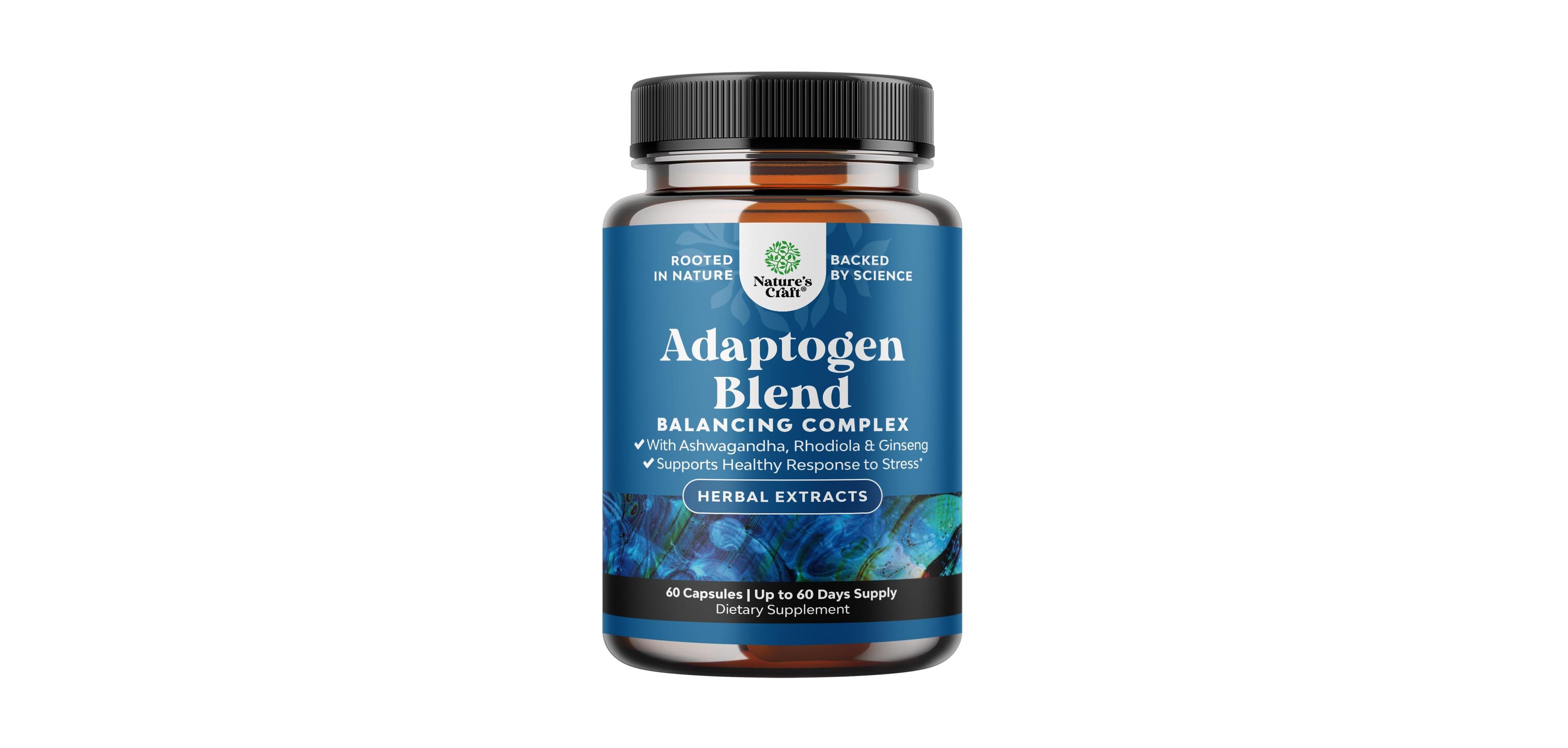 Nature's Craft Adaptogen Blend Capsules with Ashwagandha and Rhodiola, 9 Botanical Adaptogens, Herbal Supplement, 60 Count
