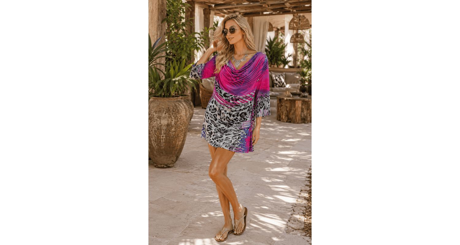 Women's Boho Cowl-Neck Animal-Print Tunic Top