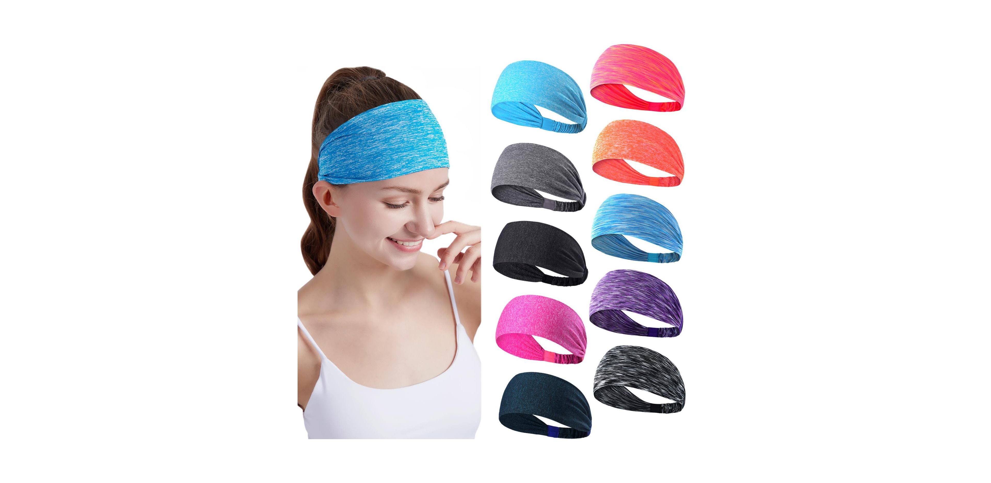 Peneyon Elastic Athletic Sports Headbands Non Slip Wicking 10 Pack Unisex For Yoga Running Fitness