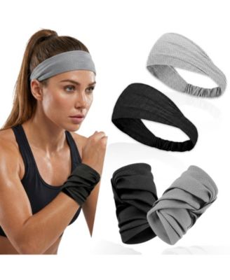 4 Pack Sport Headbands And Wristbands Set For Athletic Workout Gym Running Yoga