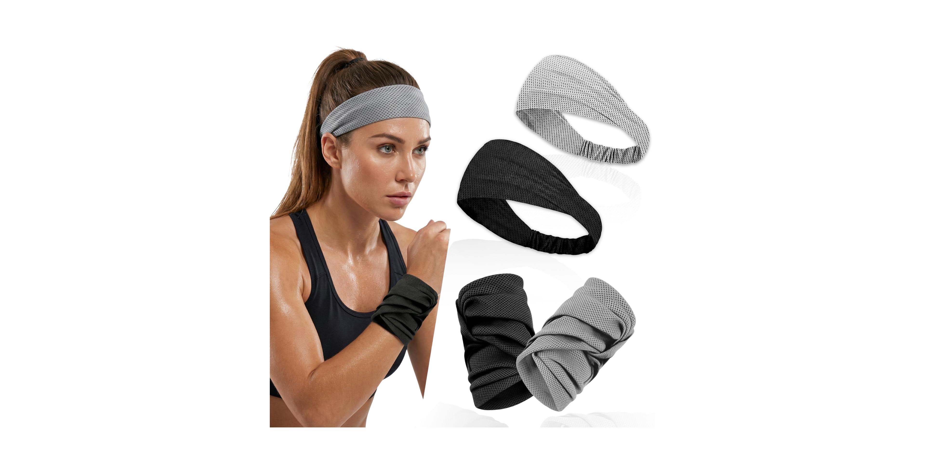 Furlihong 4 Pack Sport Headbands And Wristbands Set For Athletic Workout Gym Running Yoga