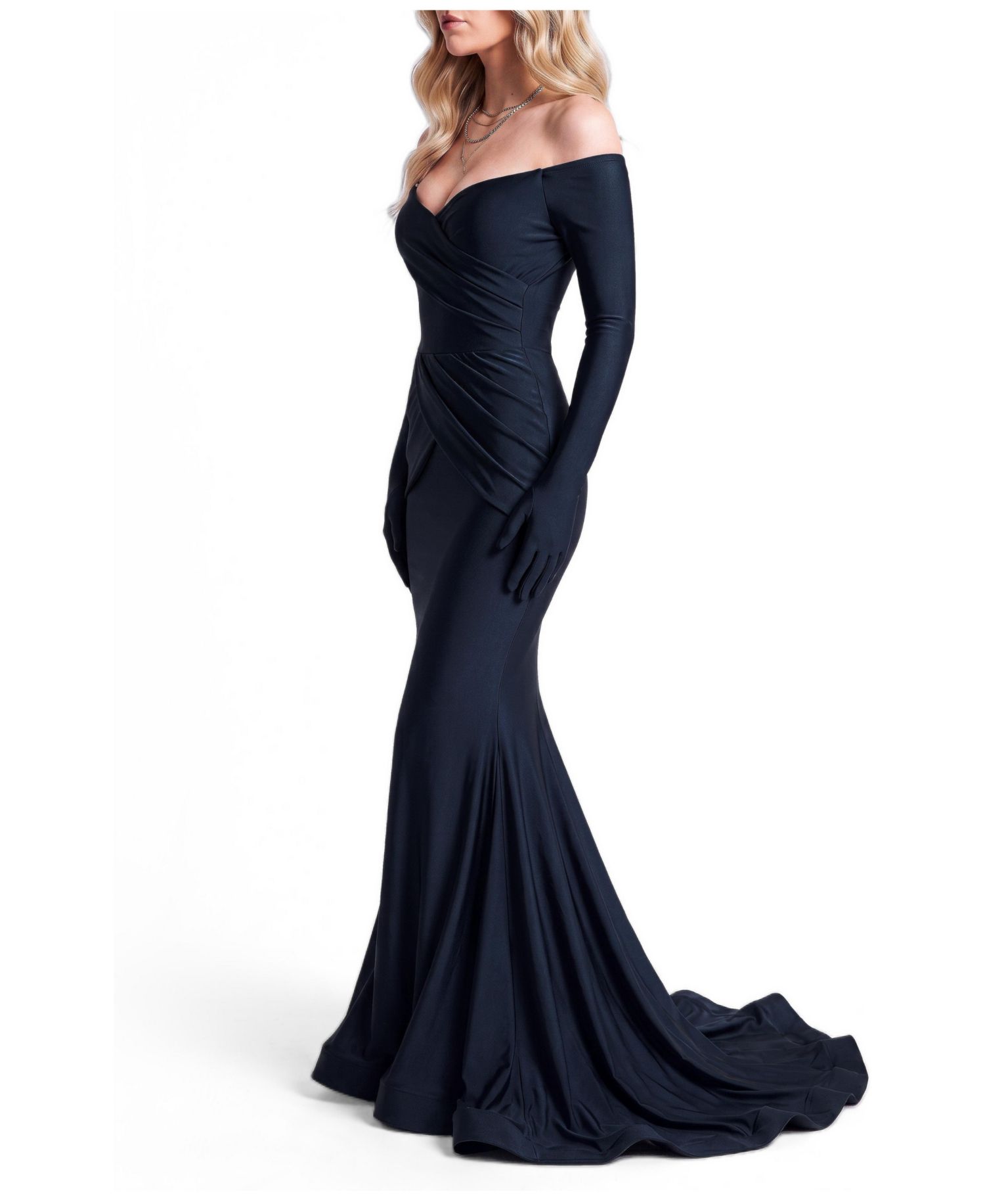 Women's Off-the-Shoulder Long-Sleeve Mermaid Evening Gown