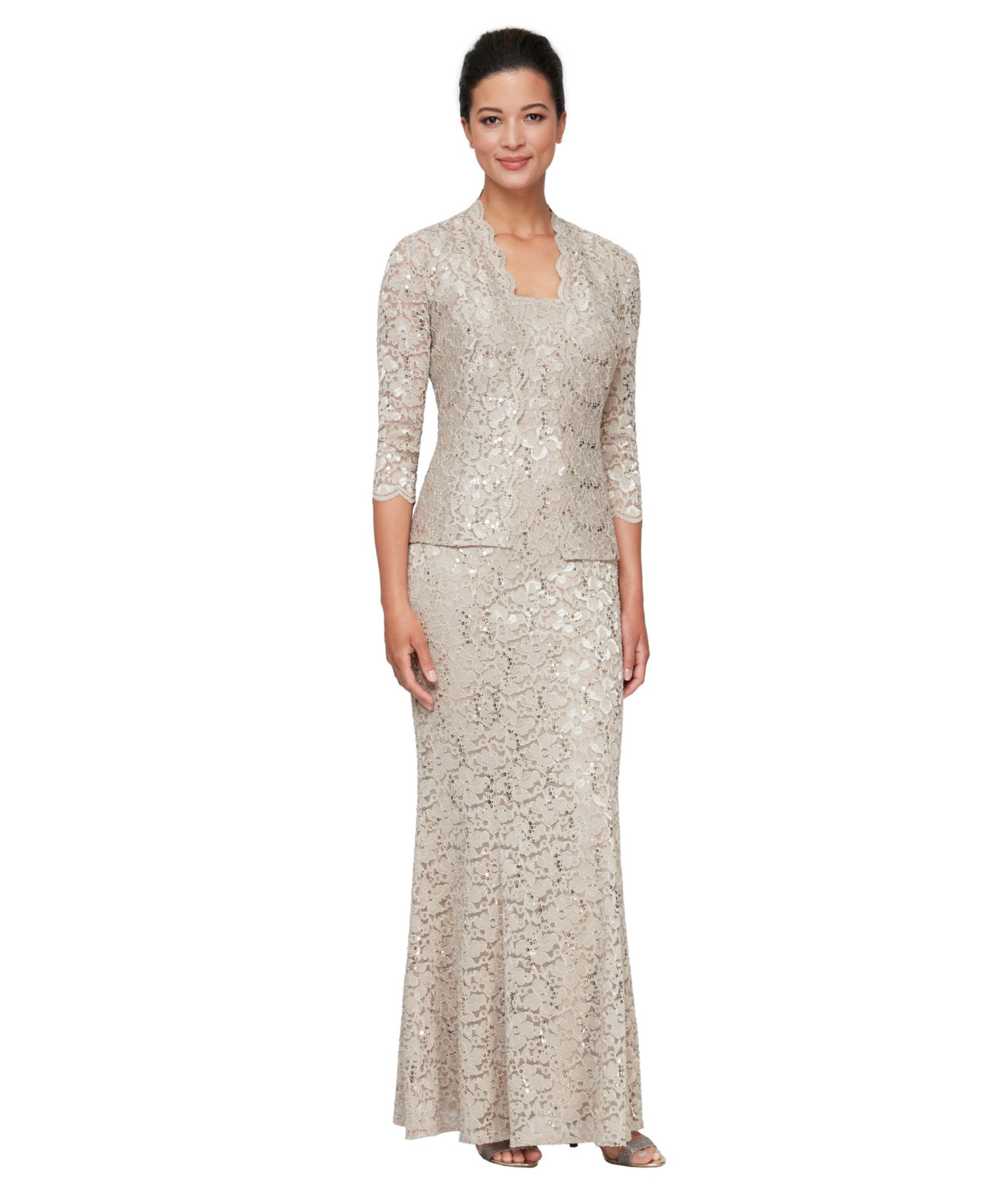 Women's Fit & Flare Lace Scoop Neck Long Dress
