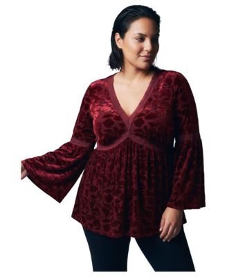 Plus Size Lorelei Bell-Sleeve V-Neck Lace-Trim Blouse