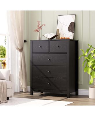 Modern 5-Drawer Dresser Tall Storage Chest Polished Engineered Wood for Bedroom Hallway Entryway