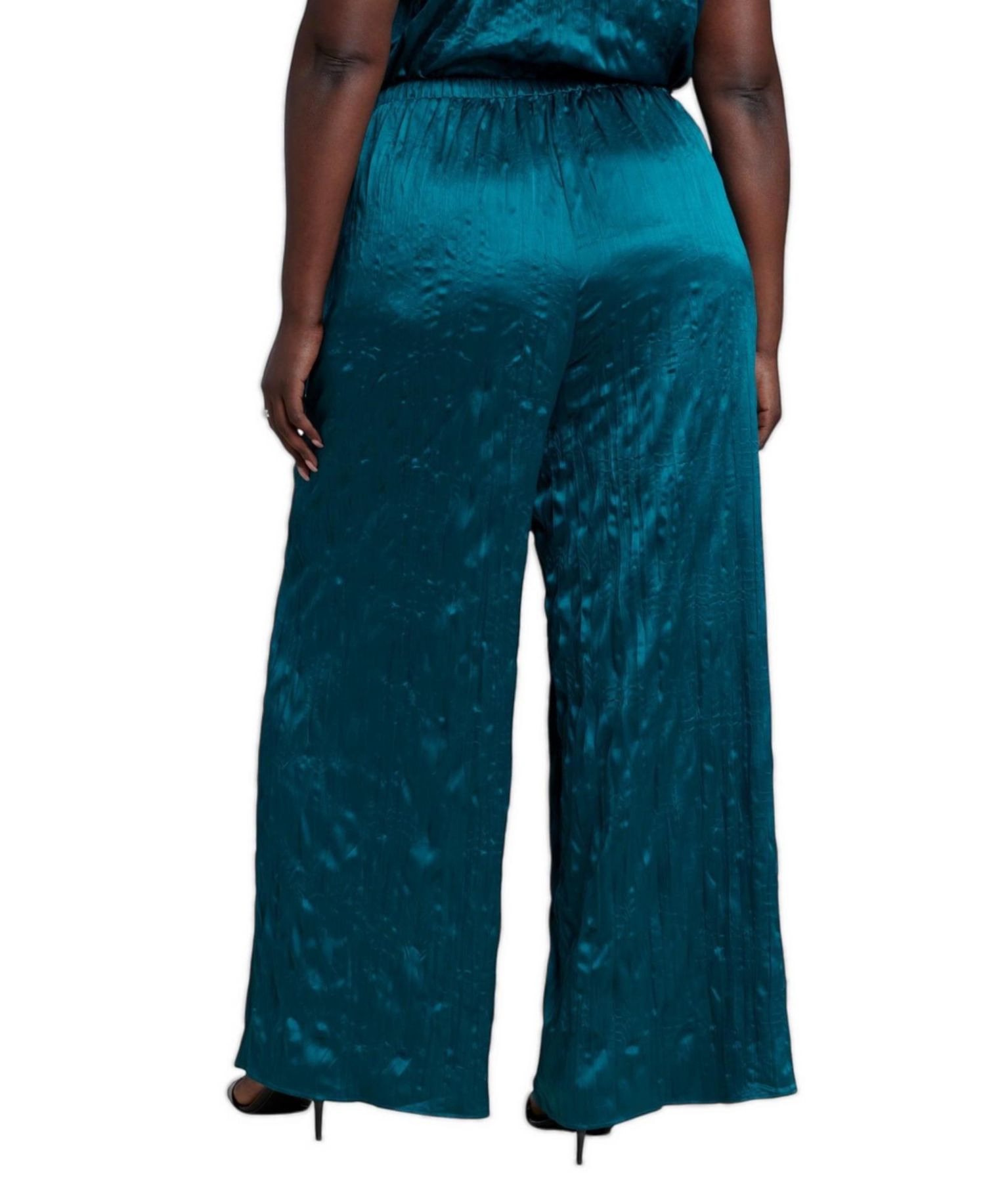 Plus Size High-Rise Crinkle-Satin Wide-Leg Pants