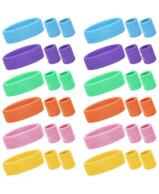 36 Piece Neon Sweatband Set 12 Headbands 24 Wristbands For Sports Parties