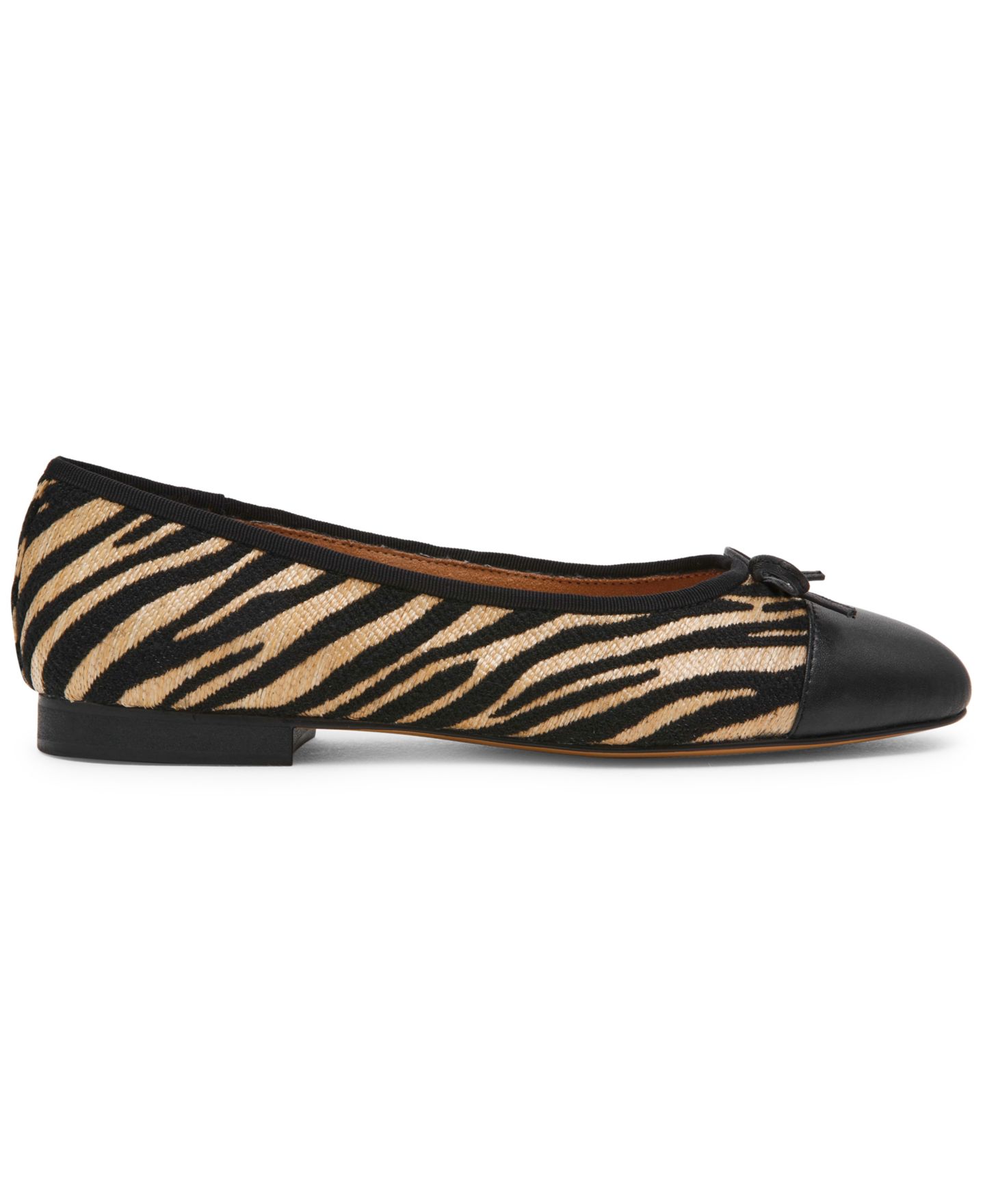 Женские балетки Steve Madden Kit Cap-Toe Leather Ballet Flats, цвет: Чёрный / Рыжевато-коричневый зебра — фото 2