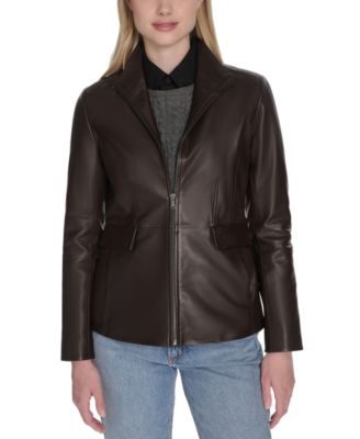 Petite Wing-Collar Leather Jacket