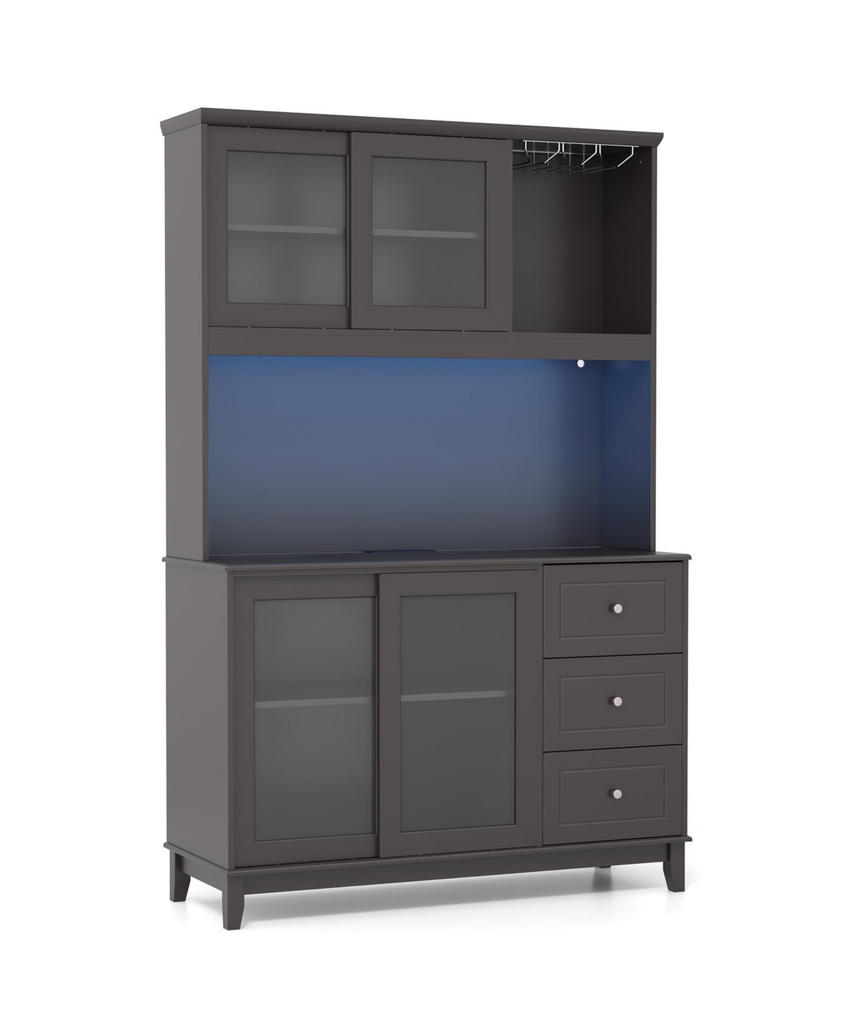 Sugift Kitchen Pantry Storage Cabinet Hutch With Led Lights And Power Outlet