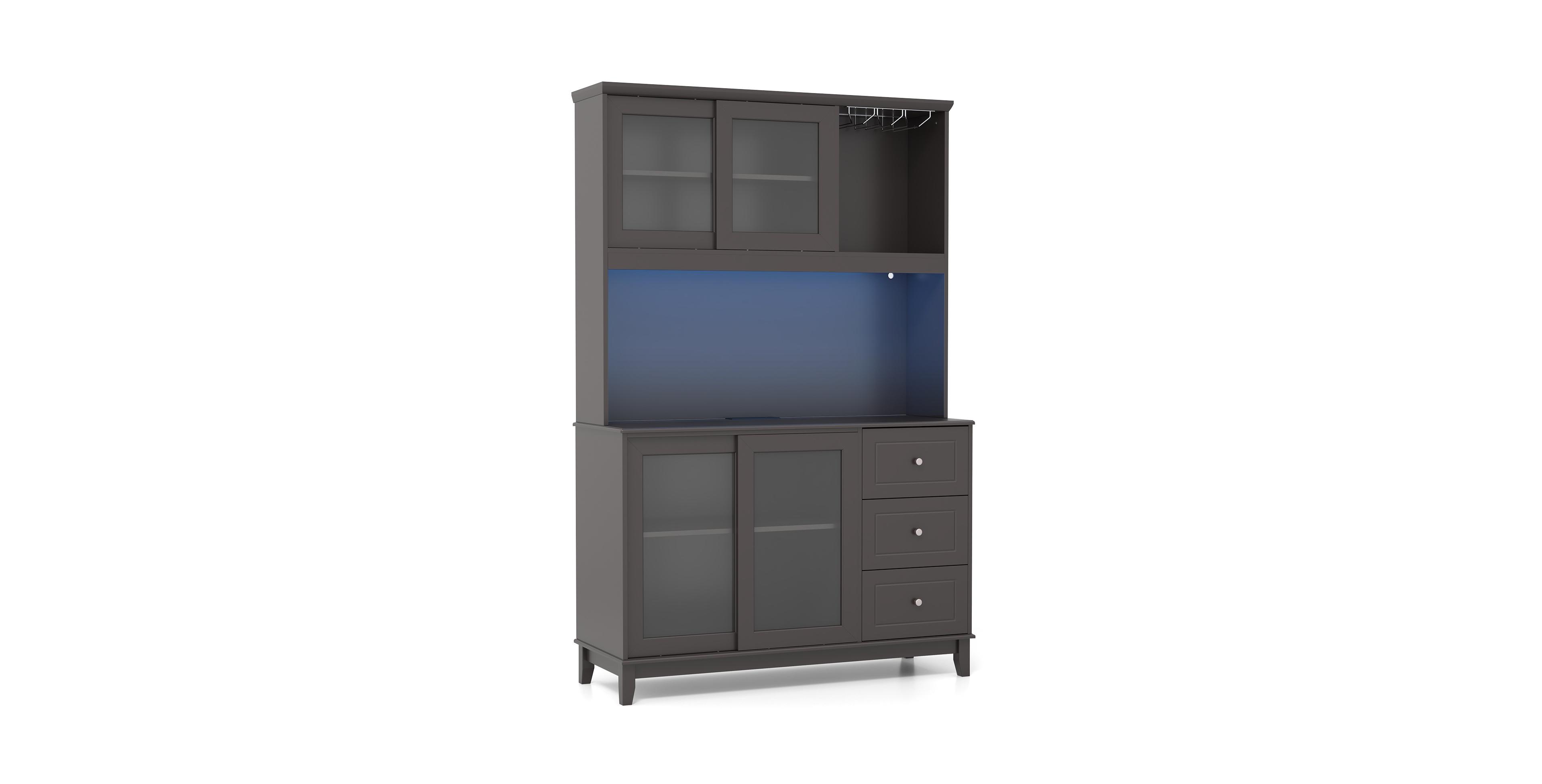 Sugift Kitchen Pantry Storage Cabinet Hutch With Led Lights And Power Outlet